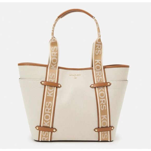 RARE NWT Michael Kors Maeve Large Open Tote Canvas Double Handles Handbag Cream - Picture 2 of 10